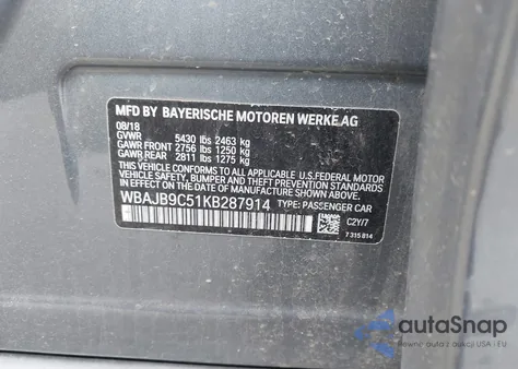 2019 BMW M550I xDrive z USA, uszkodzony, nr VIN WBAJB9C51KB287914